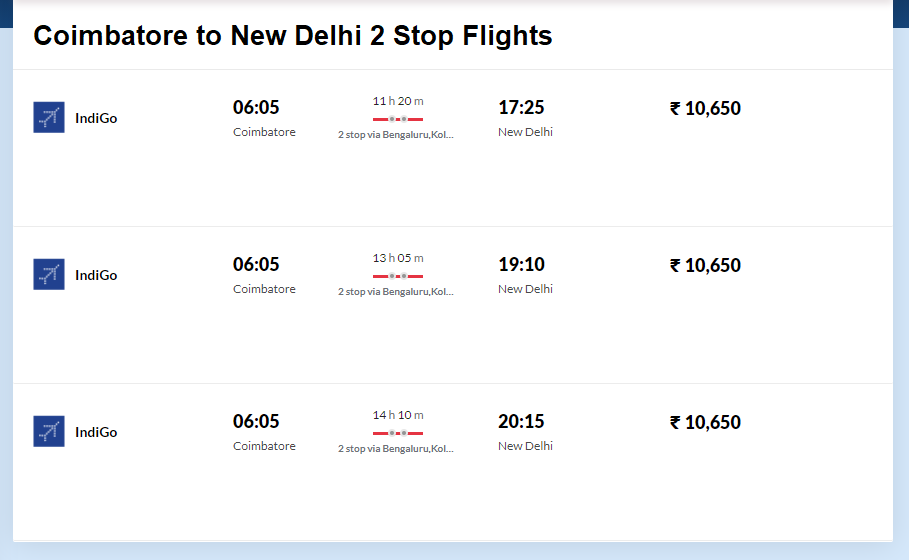 coimbatore-new-delhi-two-stop-flights